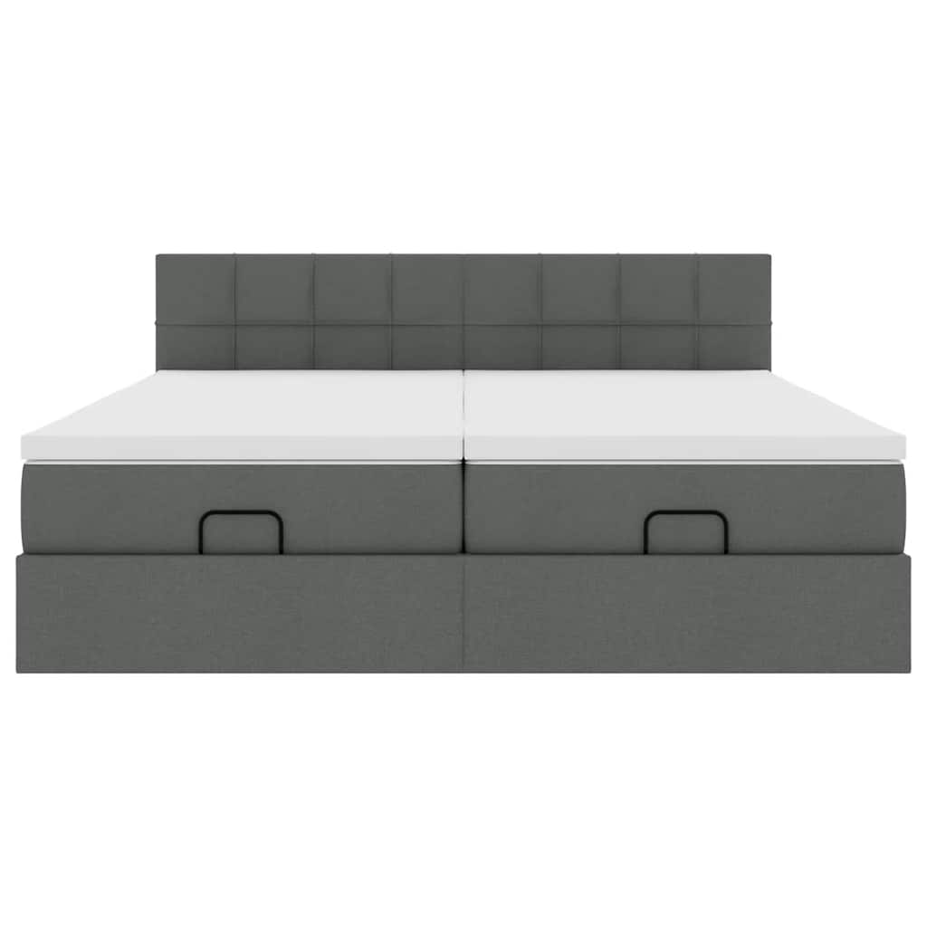 Cadre de lit ottoman avec matelas gris foncé 200x200cm tissu