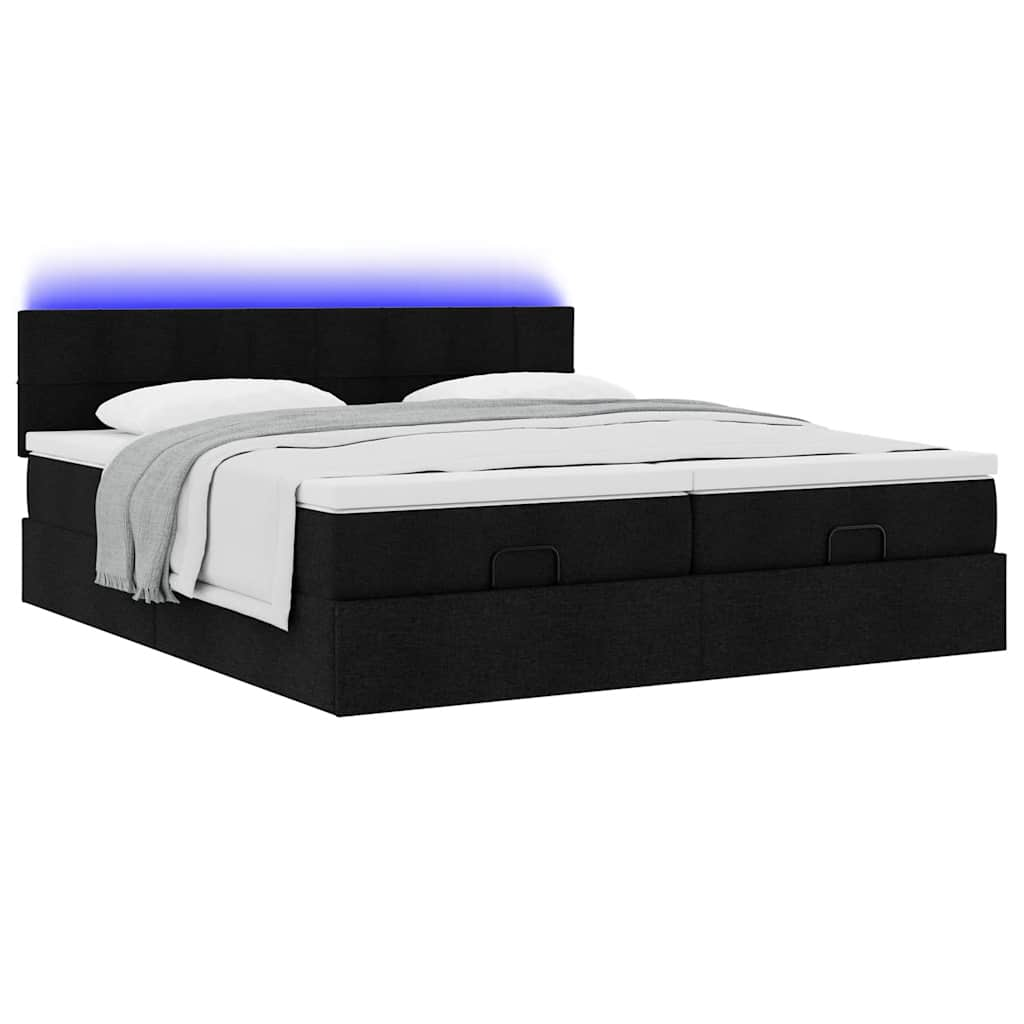 Cadre de lit ottoman avec matelas noir 200x200cm tissu