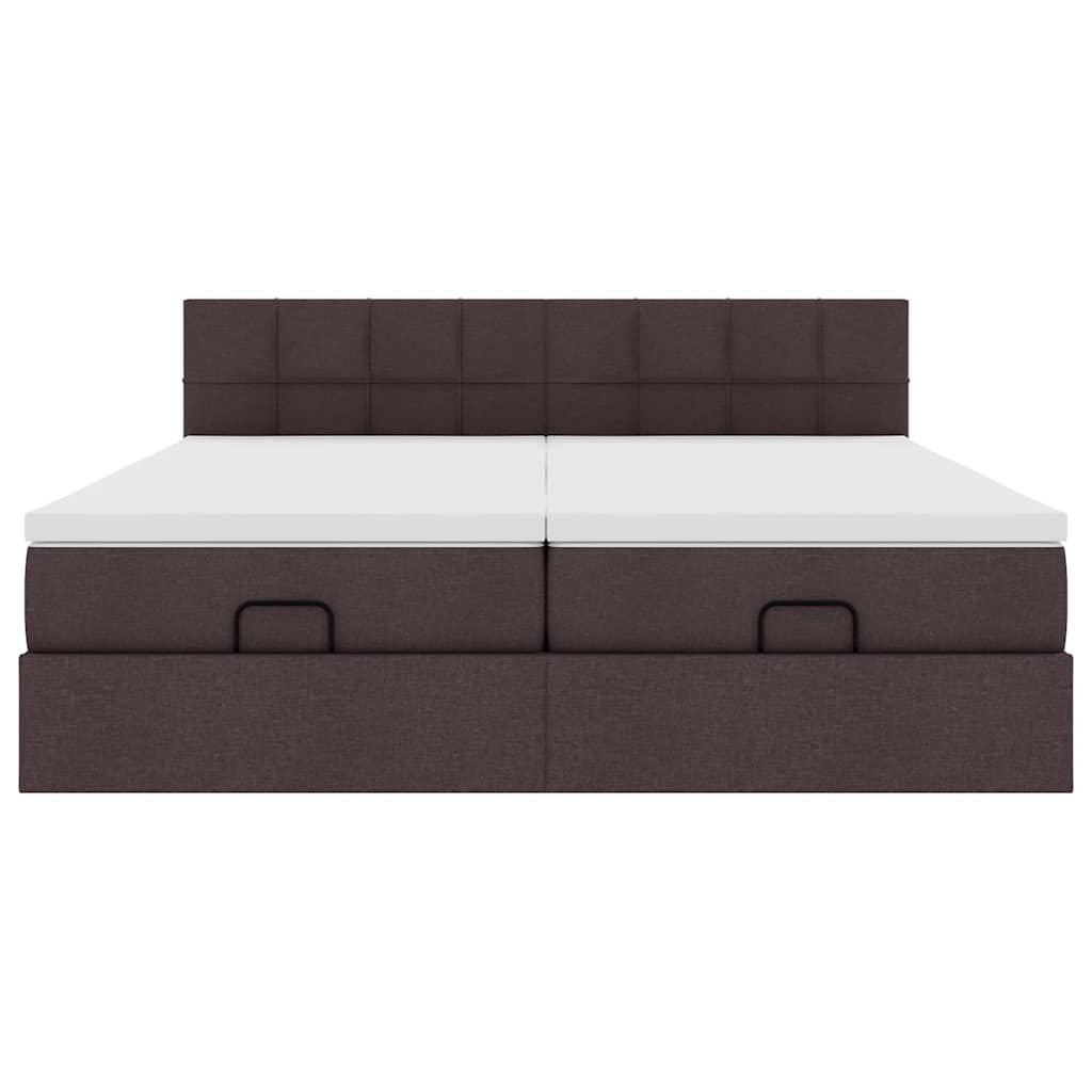 Cadre de lit ottoman avec matelas marron foncé 200x200 cm tissu