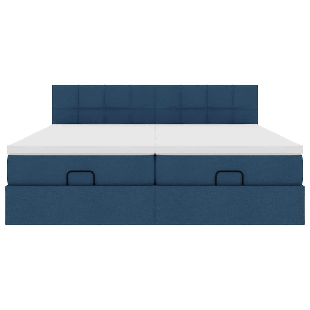 Cadre de lit ottoman avec matelas bleu 200x200cm tissu