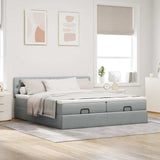 Cadre de lit ottoman et matelas gris clair 160x200cm tissu