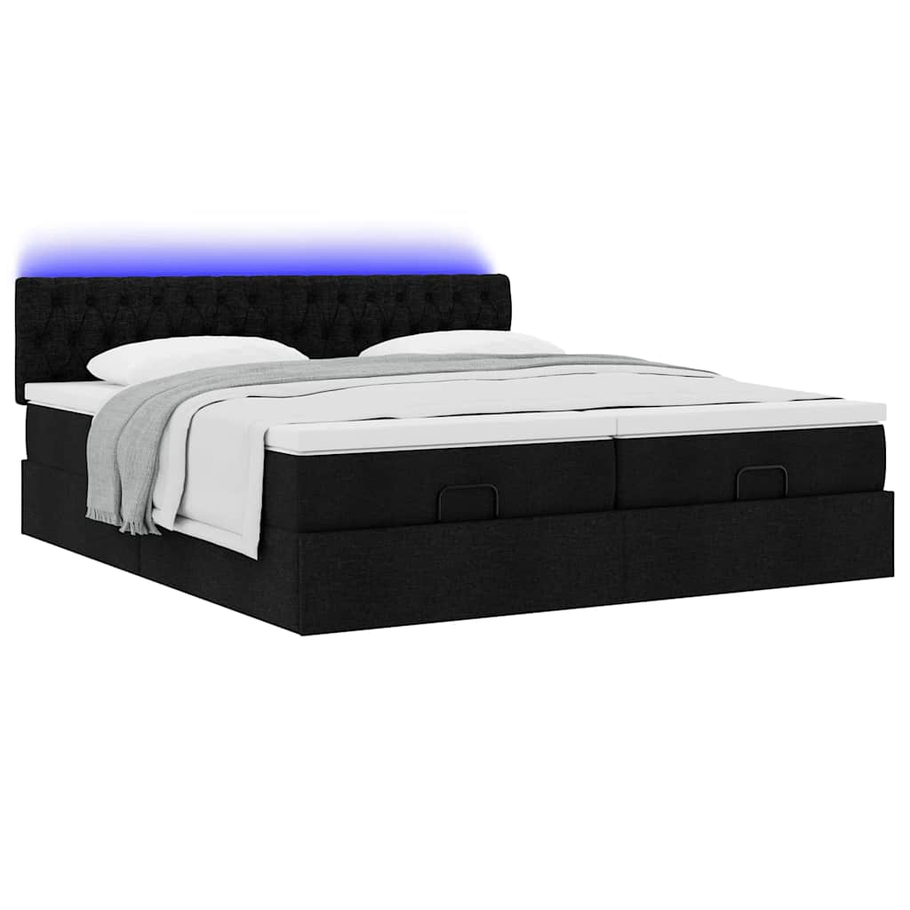 Cadre de lit ottoman avec matelas noir 160x200 cm tissu