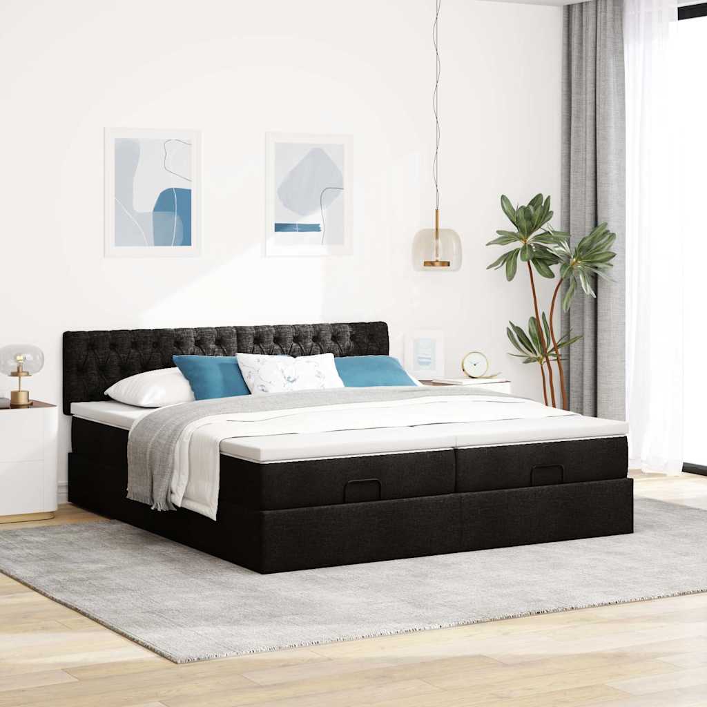 Cadre de lit ottoman avec matelas noir 160x200 cm tissu