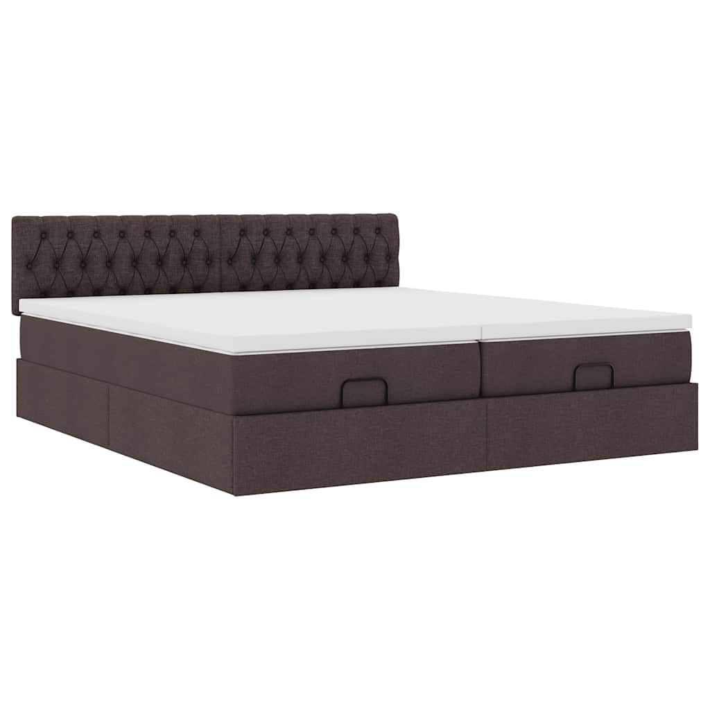 Cadre de lit ottoman avec matelas marron foncé 160x200 cm tissu