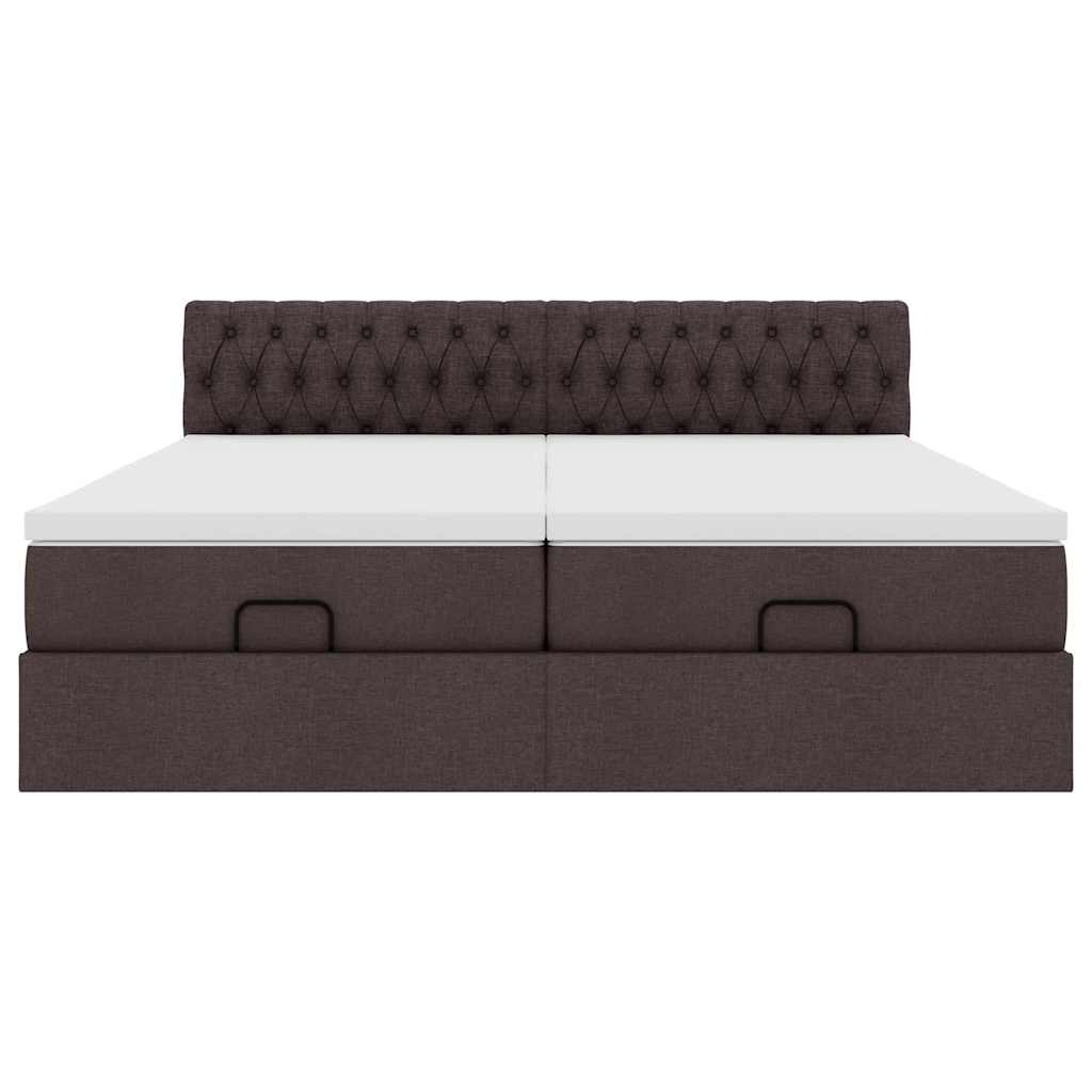 Cadre de lit ottoman avec matelas marron foncé 160x200 cm tissu