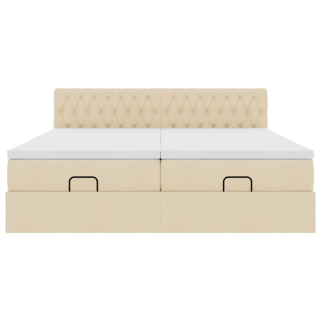 Cadre de lit ottoman avec matelas crème 160x200 cm tissu