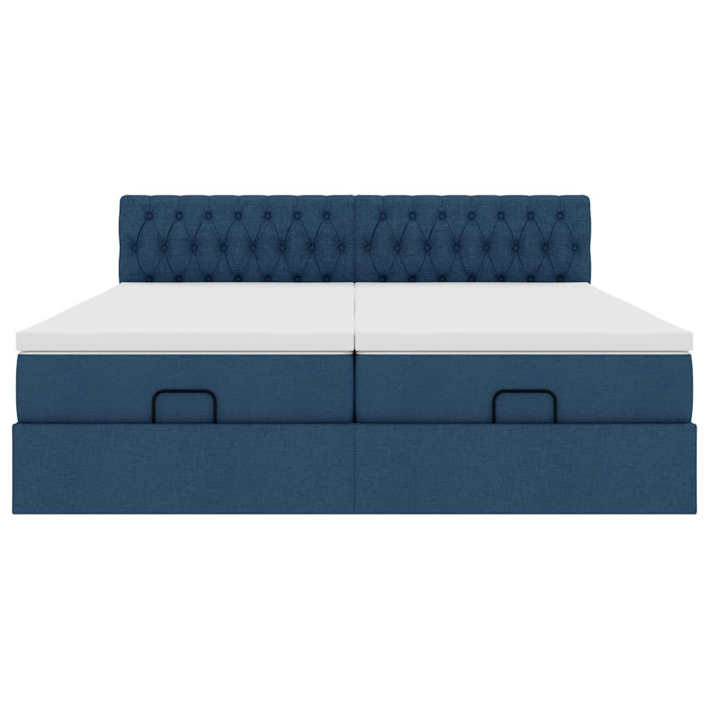 Cadre de lit ottoman avec matelas bleu 160x200 cm tissu