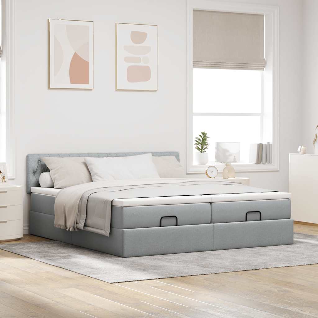 Cadre de lit ottoman et matelas gris clair 200x200cm tissu