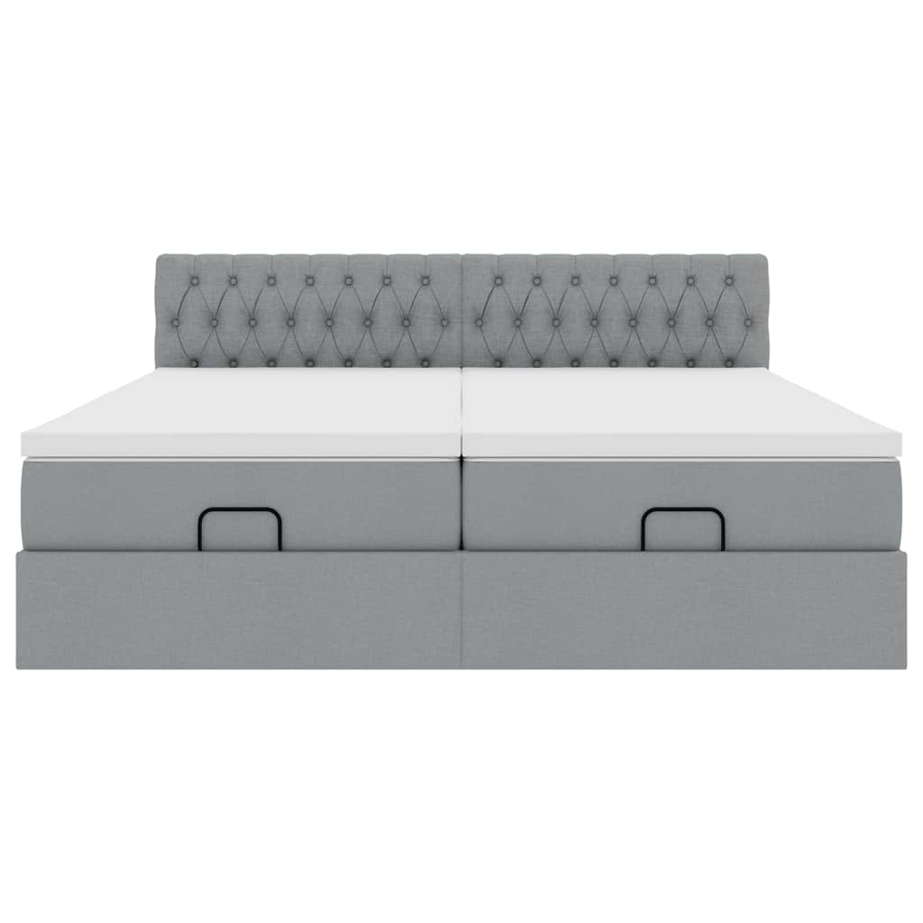 Cadre de lit ottoman et matelas gris clair 200x200cm tissu