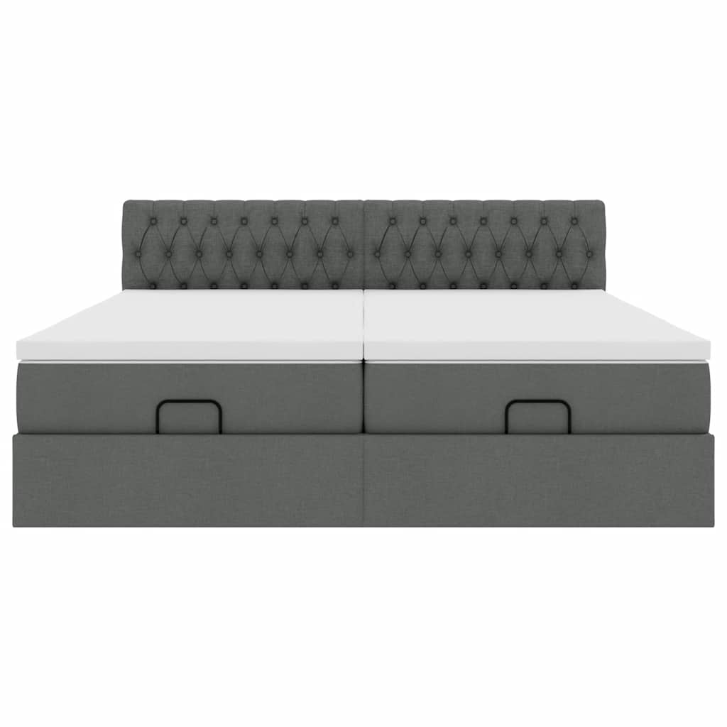 Cadre de lit ottoman avec matelas gris foncé 200x200cm tissu