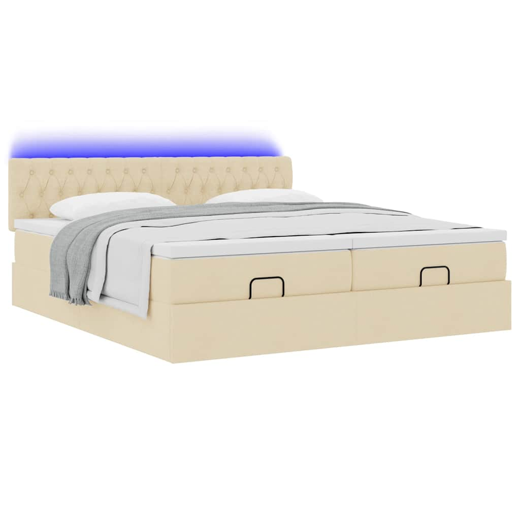 Cadre de lit ottoman avec matelas crème 200x200cm tissu