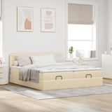 Cadre de lit ottoman avec matelas crème 160x200 cm tissu