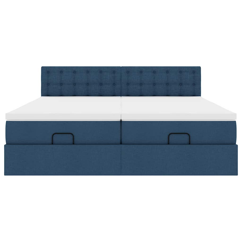 Cadre de lit ottoman avec matelas bleu 160x200 cm tissu