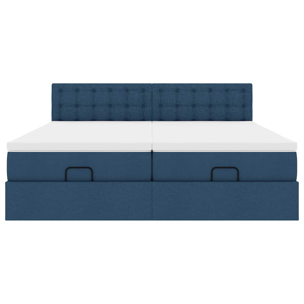 Cadre de lit ottoman avec matelas bleu 180x200 cm tissu