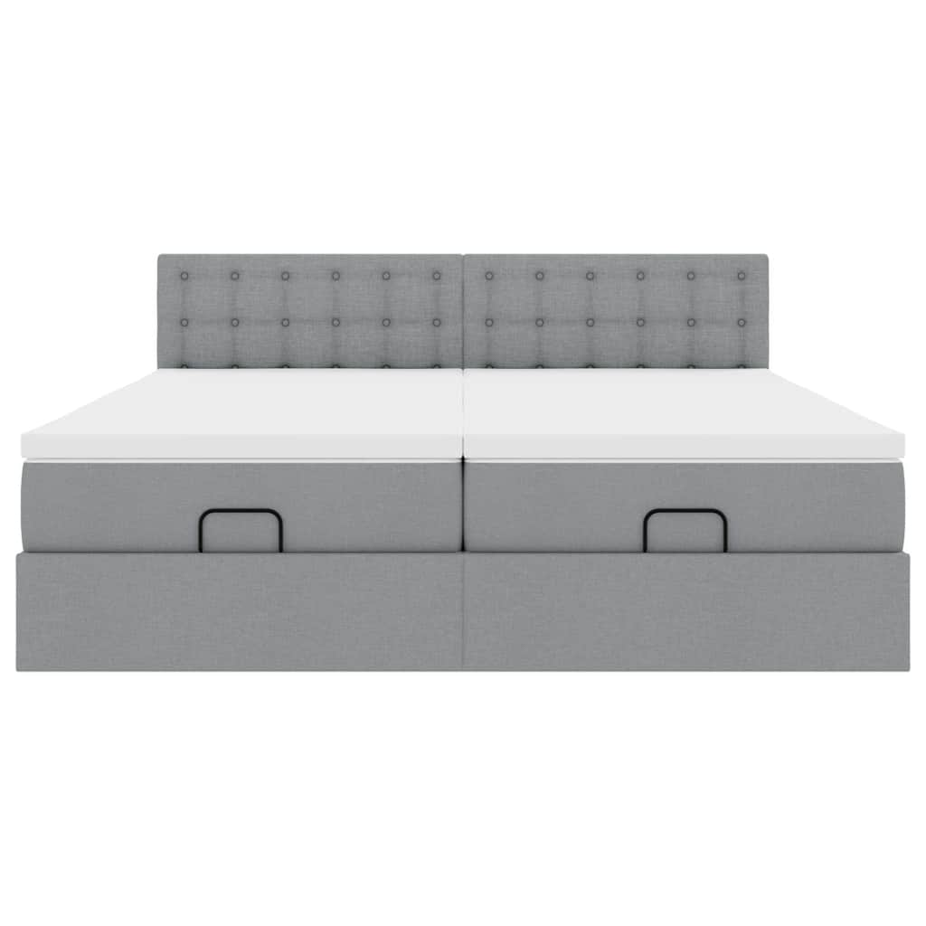 Cadre de lit ottoman et matelas gris clair 200x200cm tissu