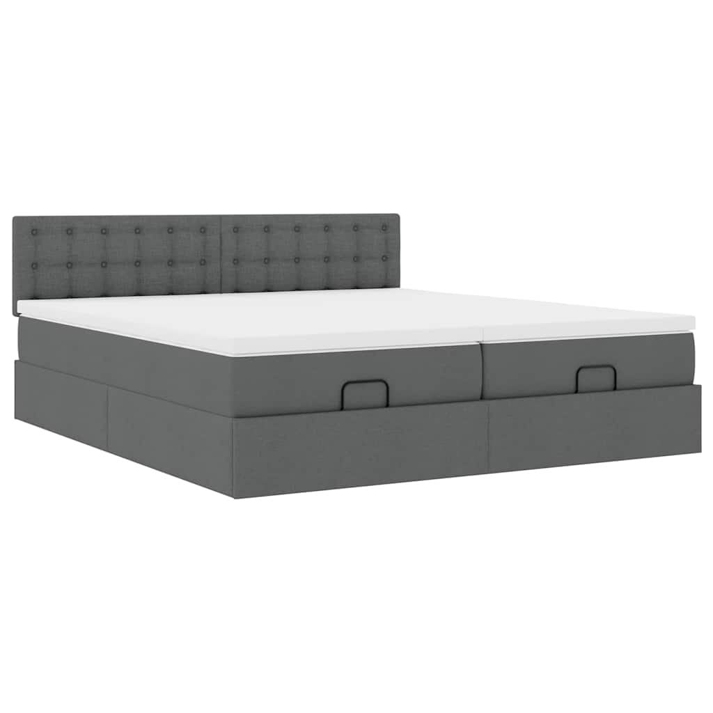 Cadre de lit ottoman avec matelas gris foncé 200x200cm tissu