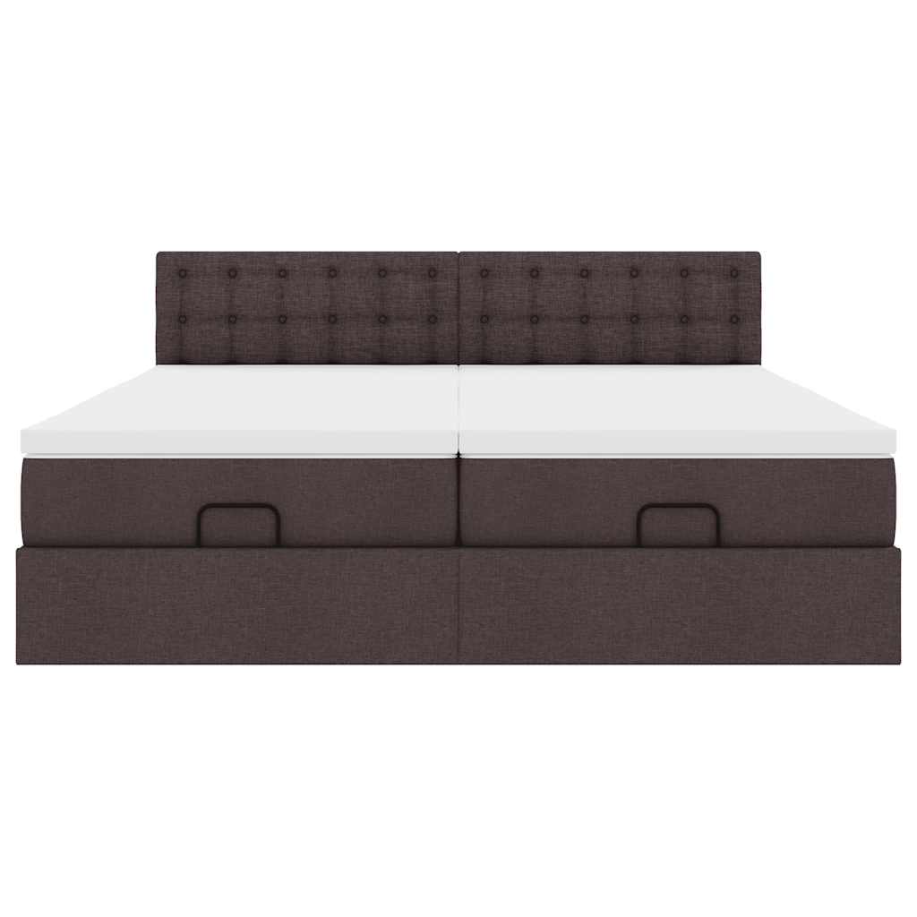 Cadre de lit ottoman avec matelas marron foncé 200x200 cm tissu