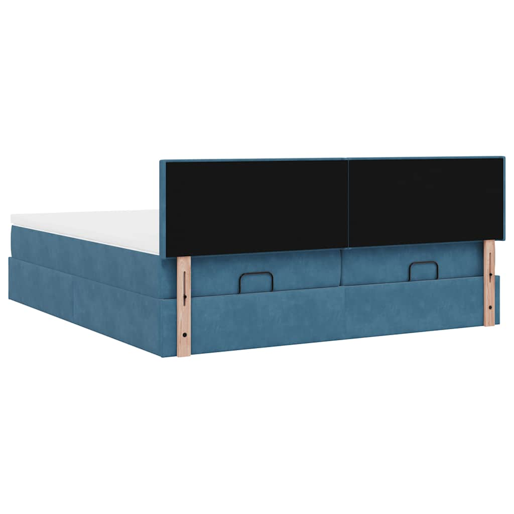 Cadre de lit ottoman avec matelas bleu foncé 160x200 cm velours