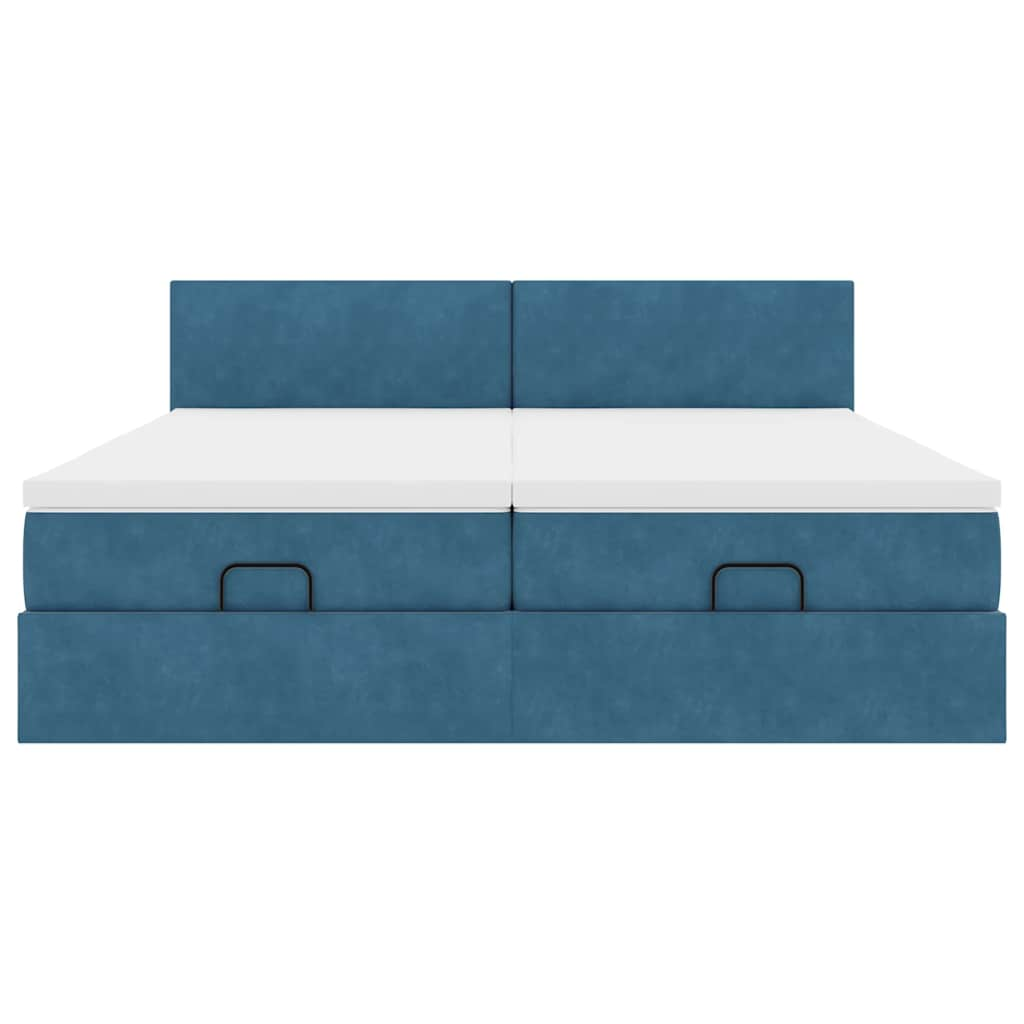 Cadre de lit ottoman avec matelas bleu foncé 180x200 cm velours