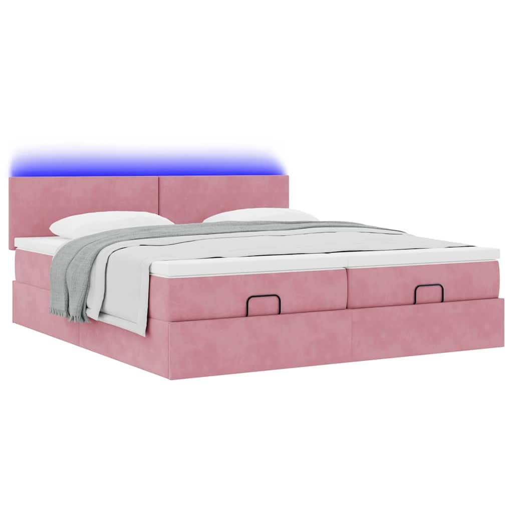 Cadre de lit ottoman avec matelas rose 180x200 cm velours