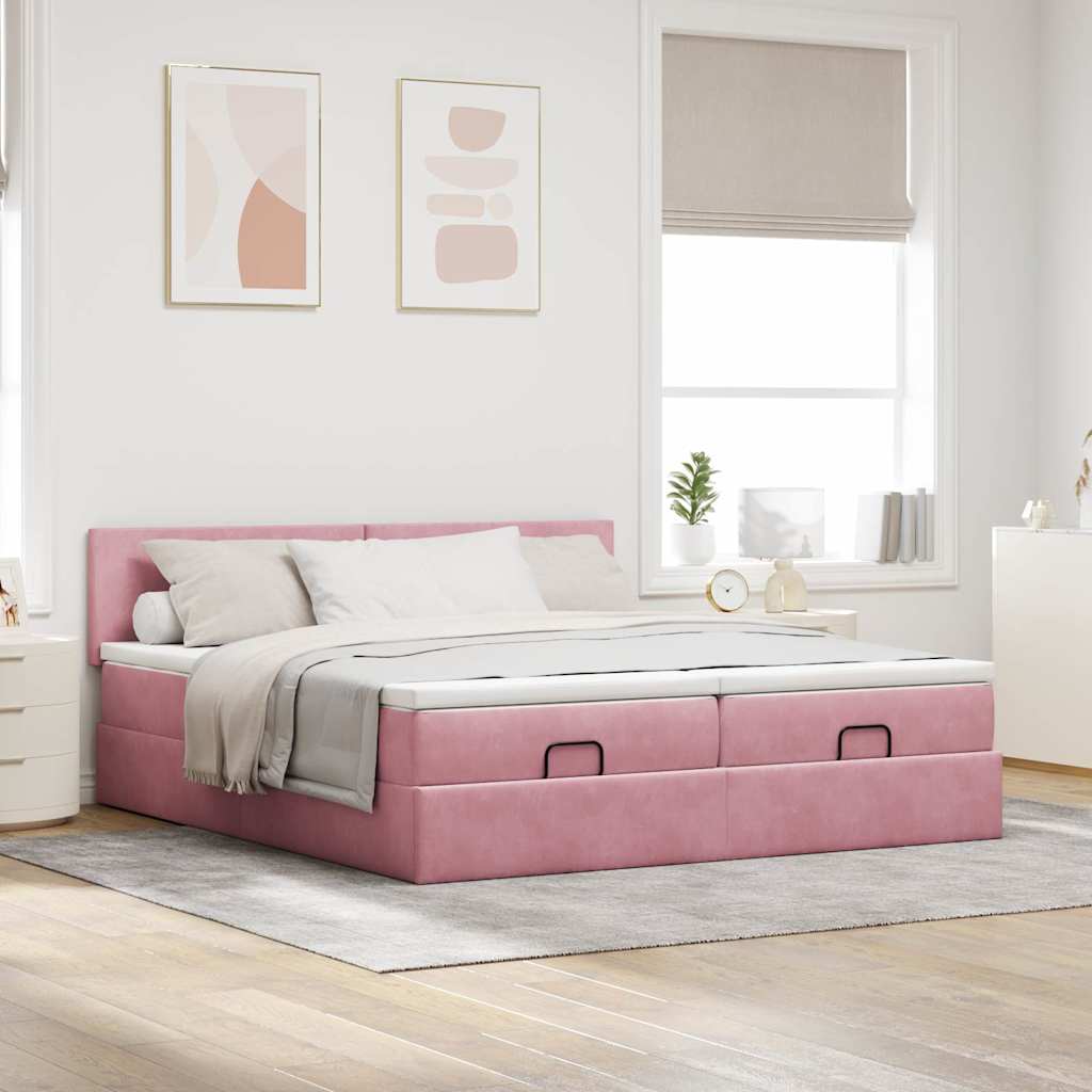 Cadre de lit ottoman avec matelas rose 180x200 cm velours