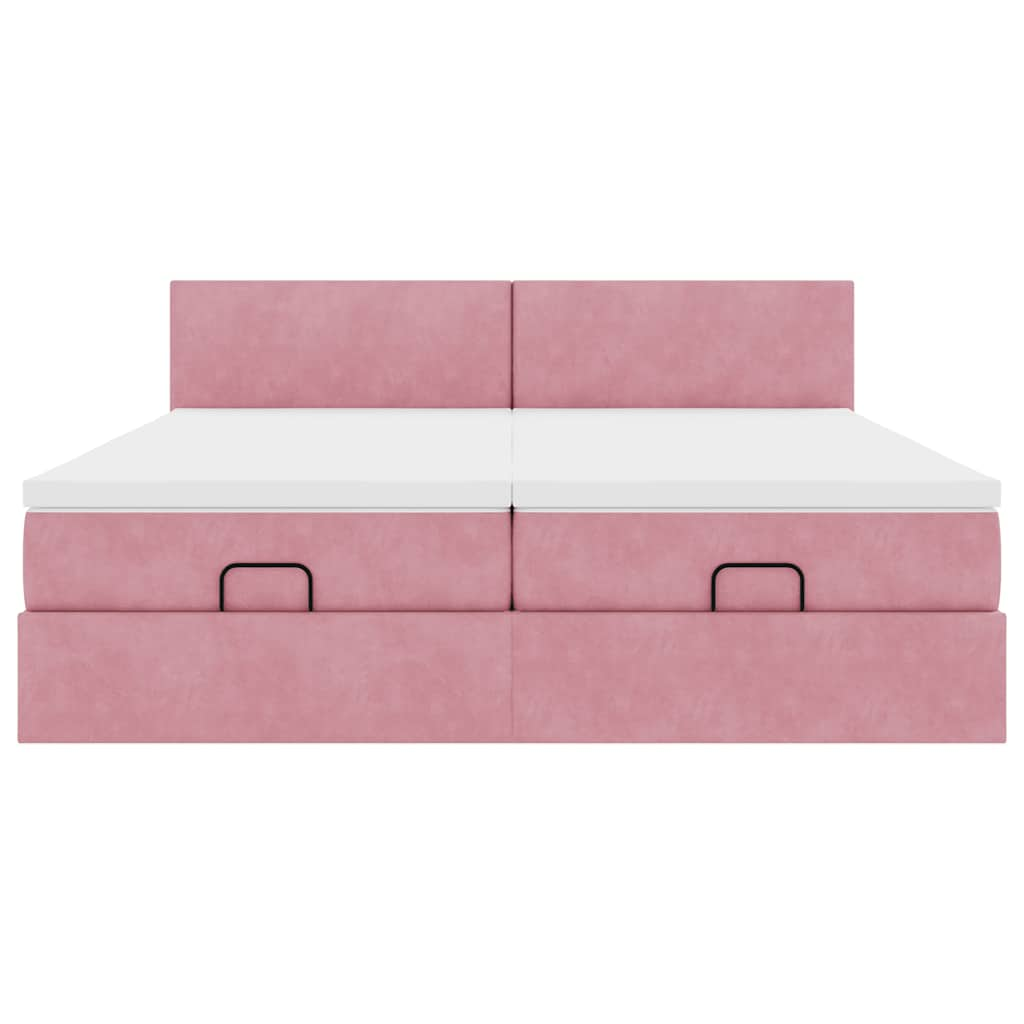 Cadre de lit ottoman avec matelas rose 180x200 cm velours