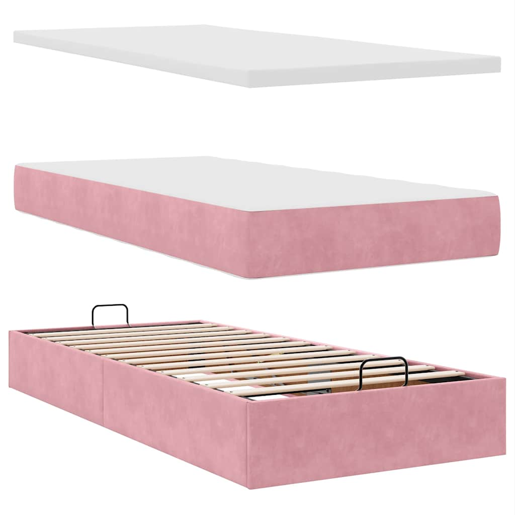 Cadre de lit ottoman avec matelas rose 180x200 cm velours