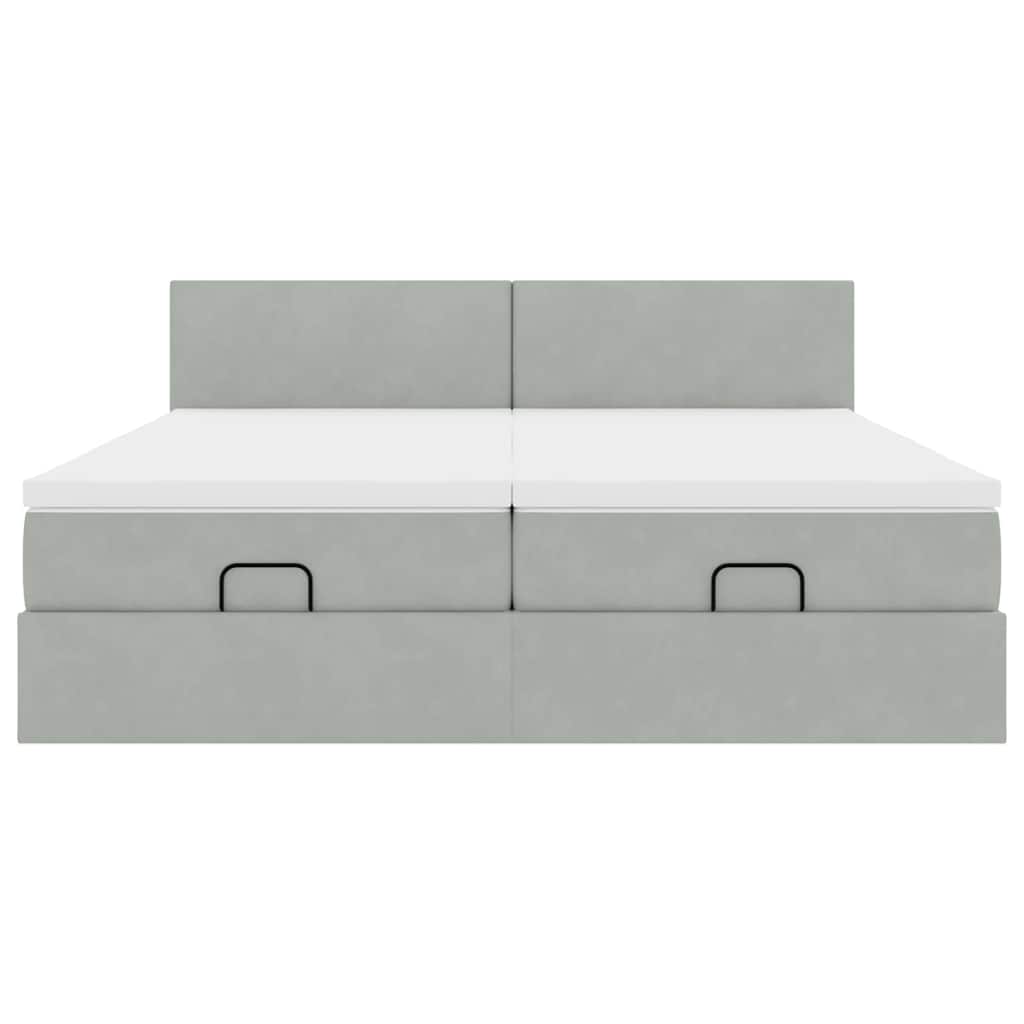 Cadre de lit ottoman avec matelas gris clair 200x200 cm velours