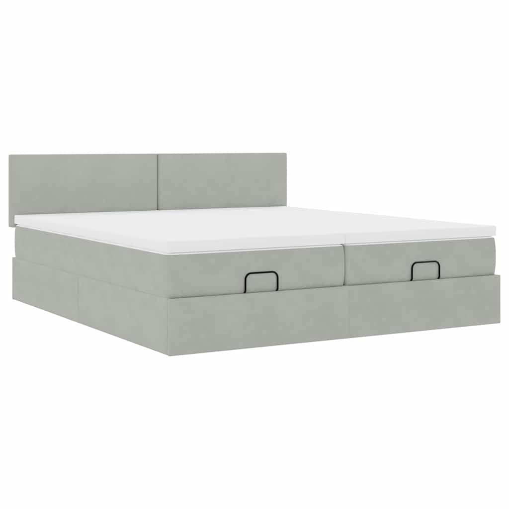 Cadre de lit ottoman avec matelas gris clair 200x200 cm velours