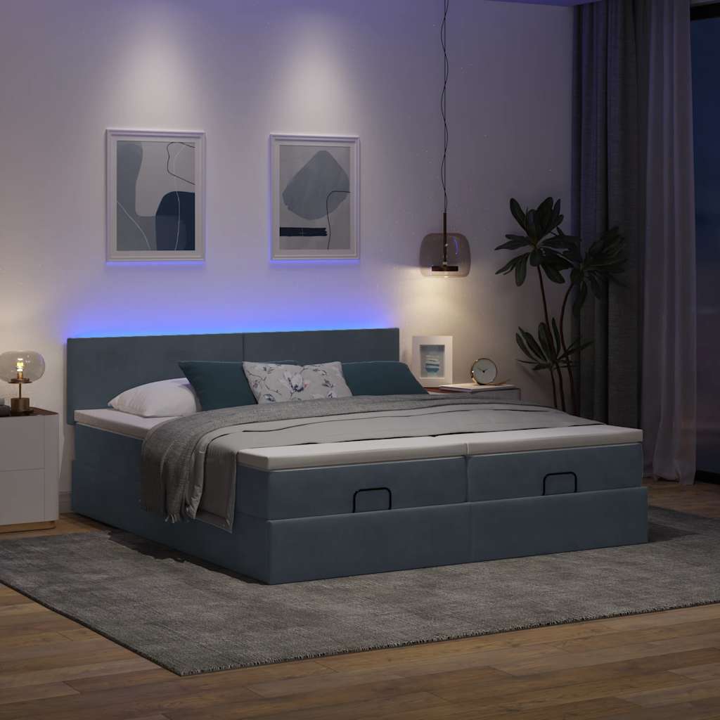 Cadre de lit ottoman avec matelas gris foncé 200x200 cm velours