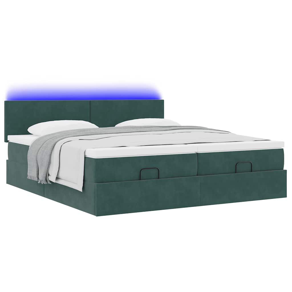 Cadre de lit ottoman avec matelas vert foncé 200x200 cm velours