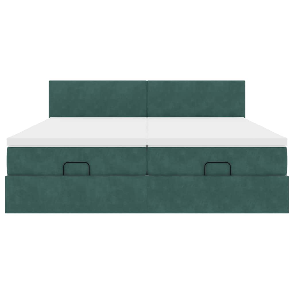 Cadre de lit ottoman avec matelas vert foncé 200x200 cm velours