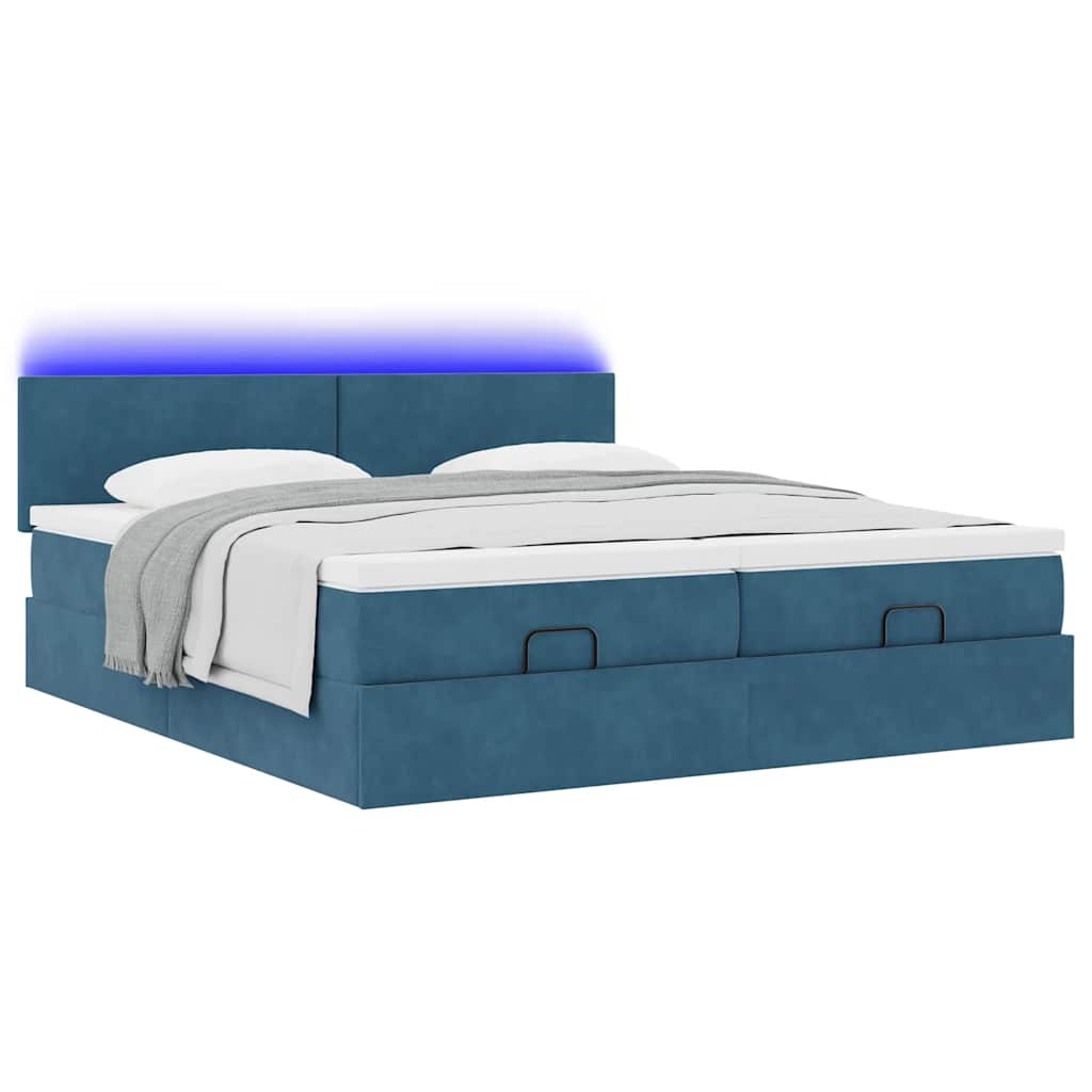 Cadre de lit ottoman avec matelas bleu foncé 200x200 cm velours