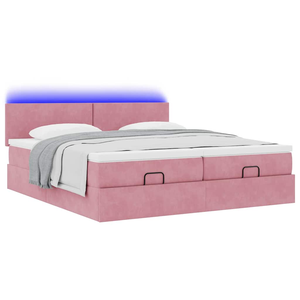 Cadre de lit ottoman avec matelas rose 200x200 cm velours