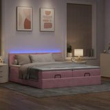 Cadre de lit ottoman avec matelas rose 200x200 cm velours