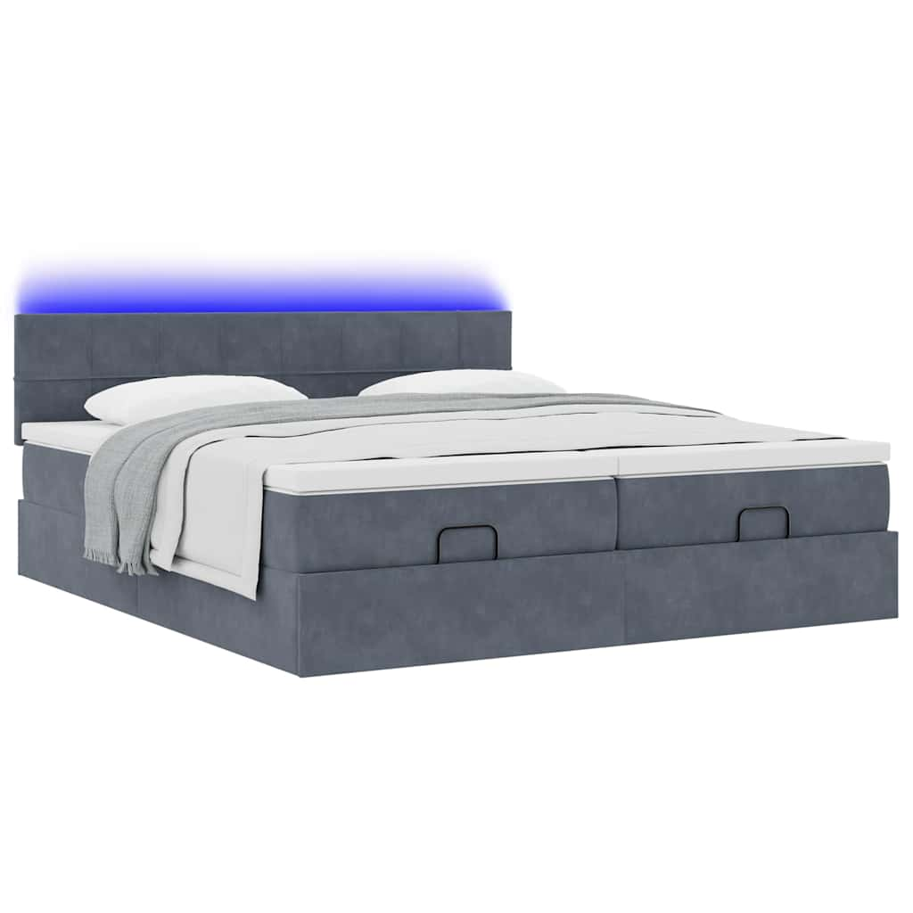 Ottoman bed frame with dark gray mattress 160x200cm velvet