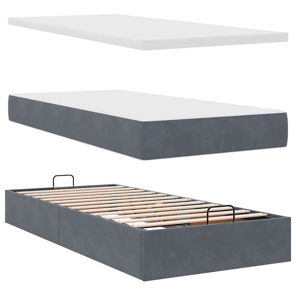 Ottoman bed frame with dark gray mattress 160x200cm velvet