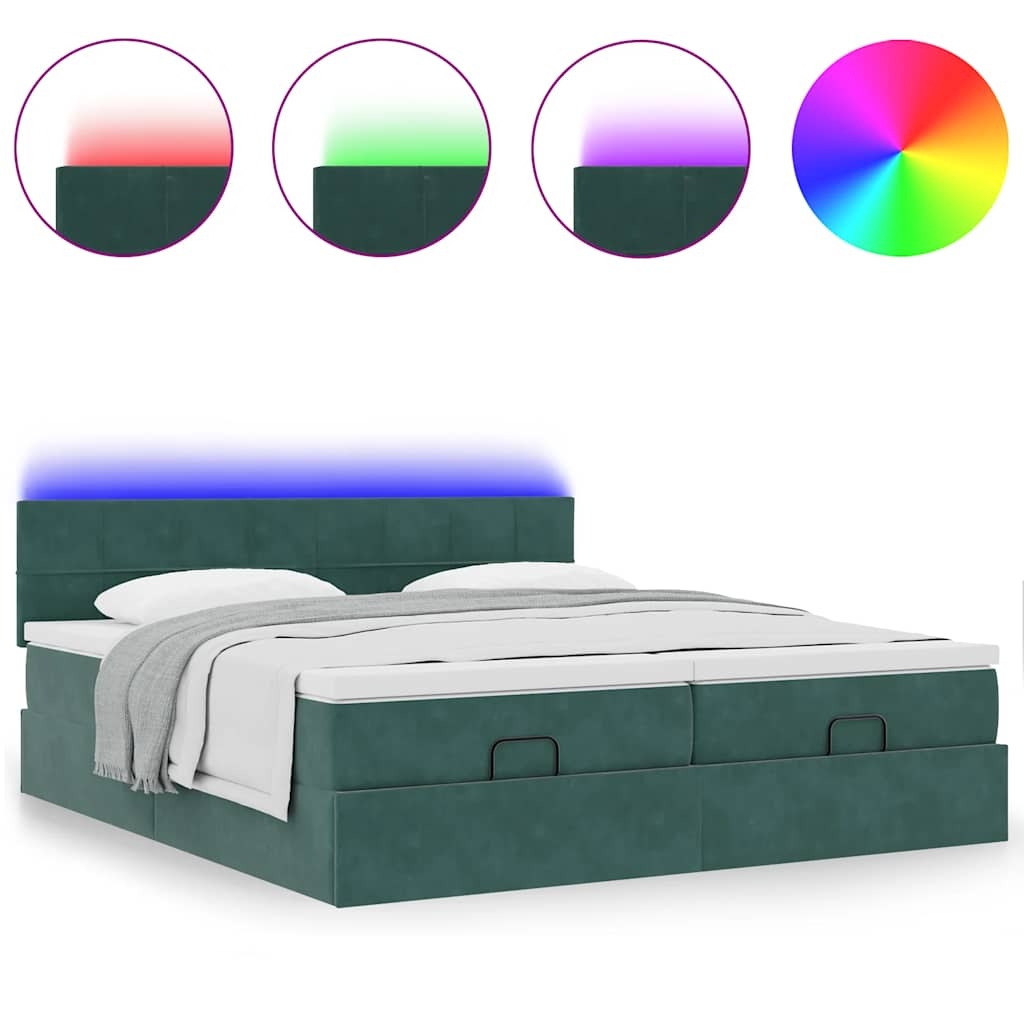 Cadre de lit ottoman avec matelas vert foncé 160x200 cm velours