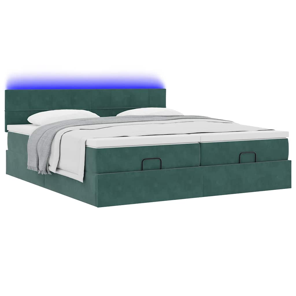 Cadre de lit ottoman avec matelas vert foncé 160x200 cm velours