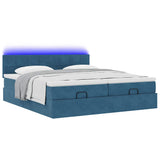 Cadre de lit ottoman avec matelas bleu foncé 160x200 cm velours