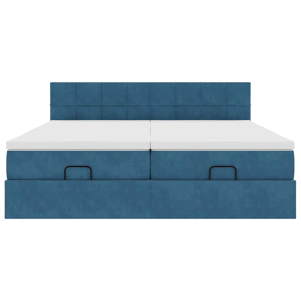 Cadre de lit ottoman avec matelas bleu foncé 160x200 cm velours