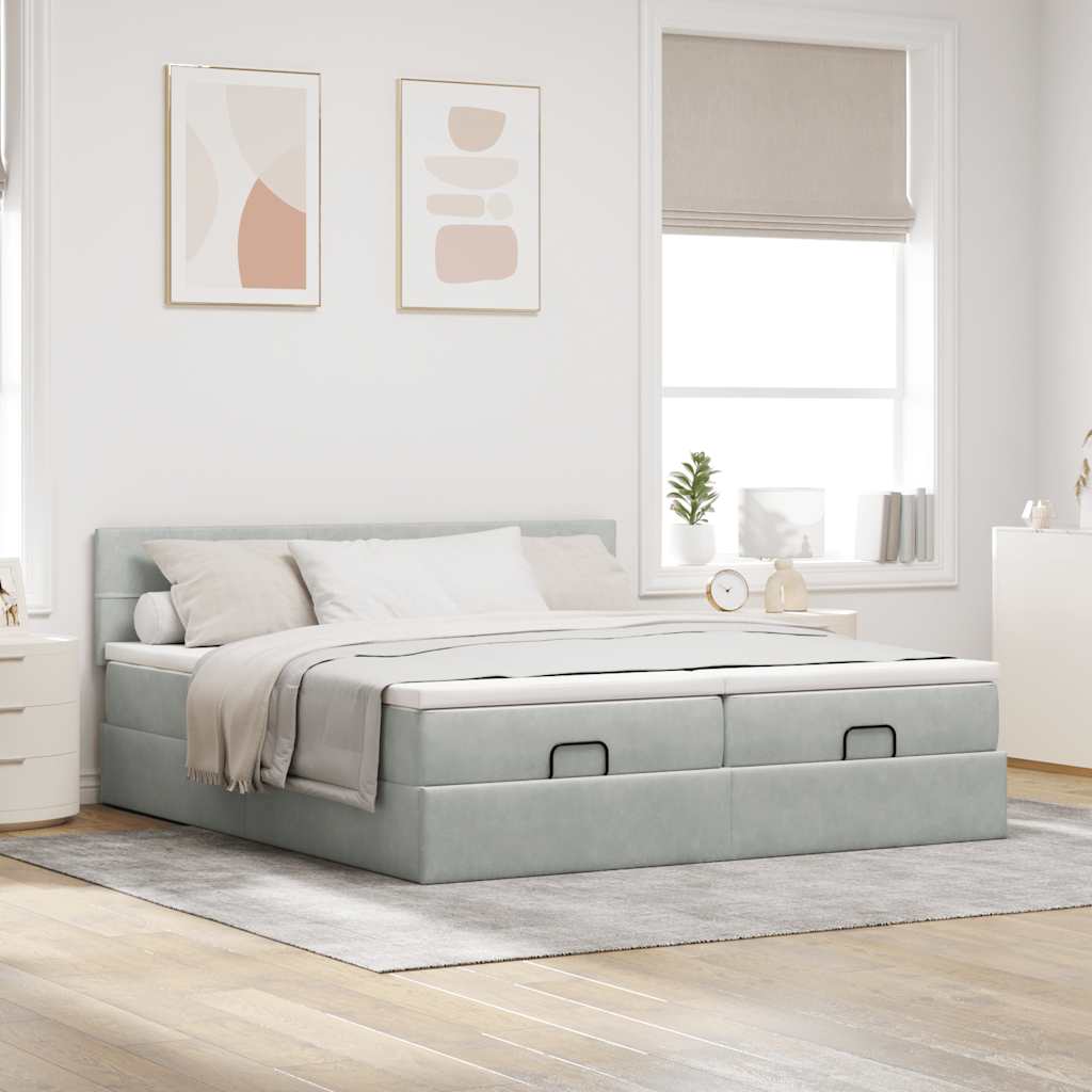 Cadre de lit ottoman et matelas gris clair 180x200cm velours