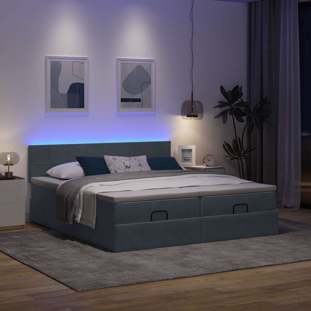 Cadre de lit ottoman avec matelas gris foncé 180x200cm velours