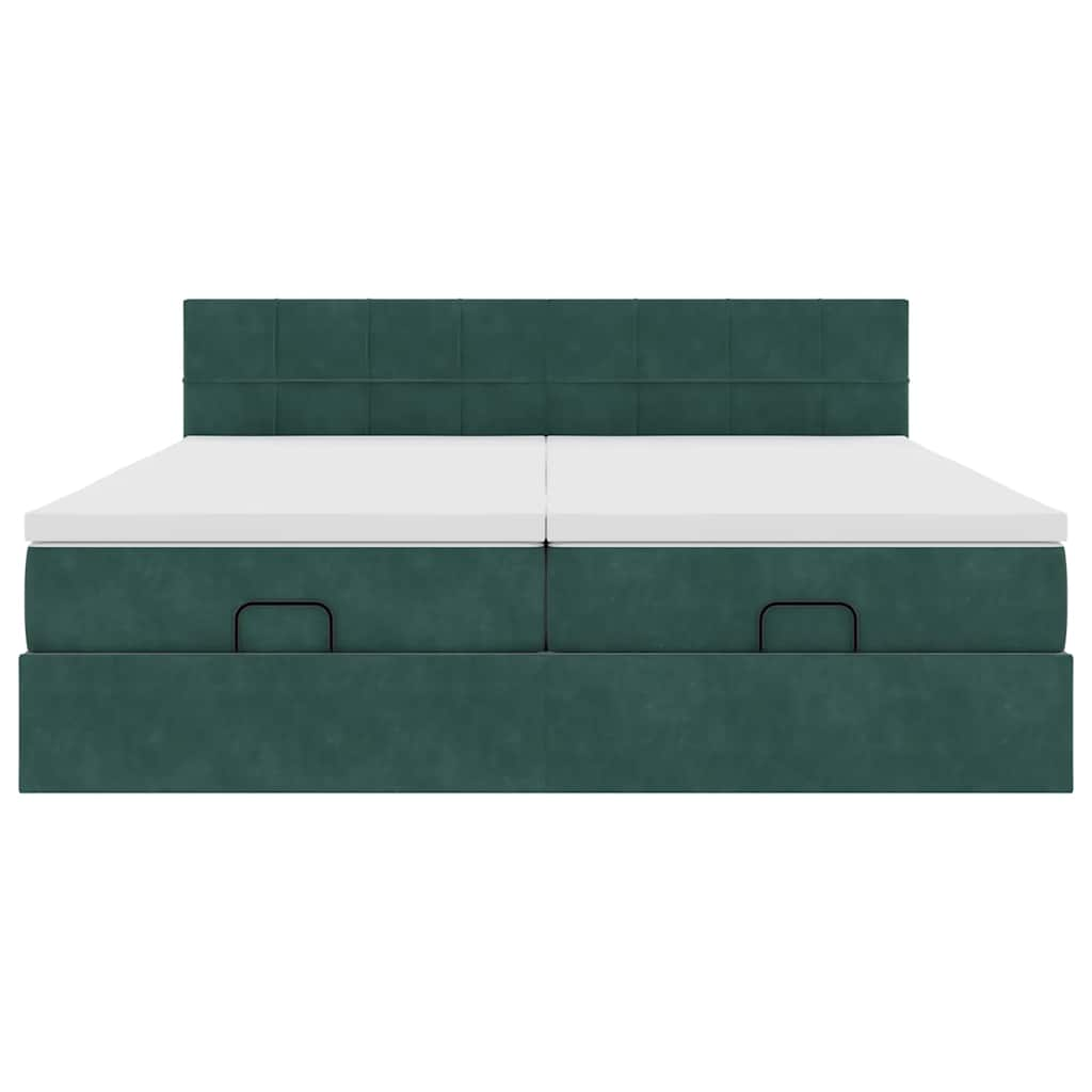 Cadre de lit ottoman avec matelas vert foncé 180x200cm velours