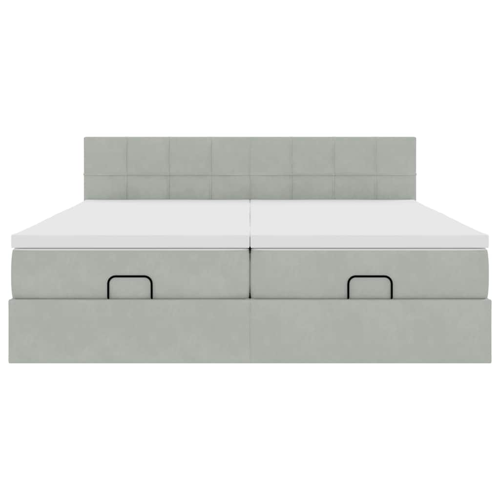 Cadre de lit ottoman avec matelas gris clair 200x200 cm velours