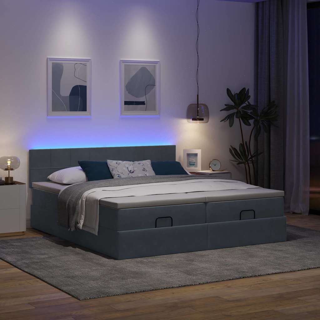 Cadre de lit ottoman avec matelas gris foncé 200x200 cm velours