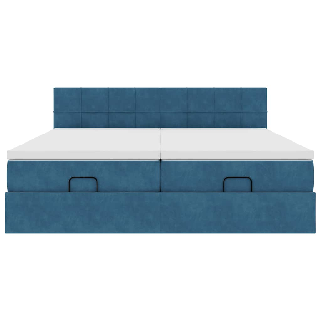 Cadre de lit ottoman avec matelas bleu foncé 200x200 cm velours