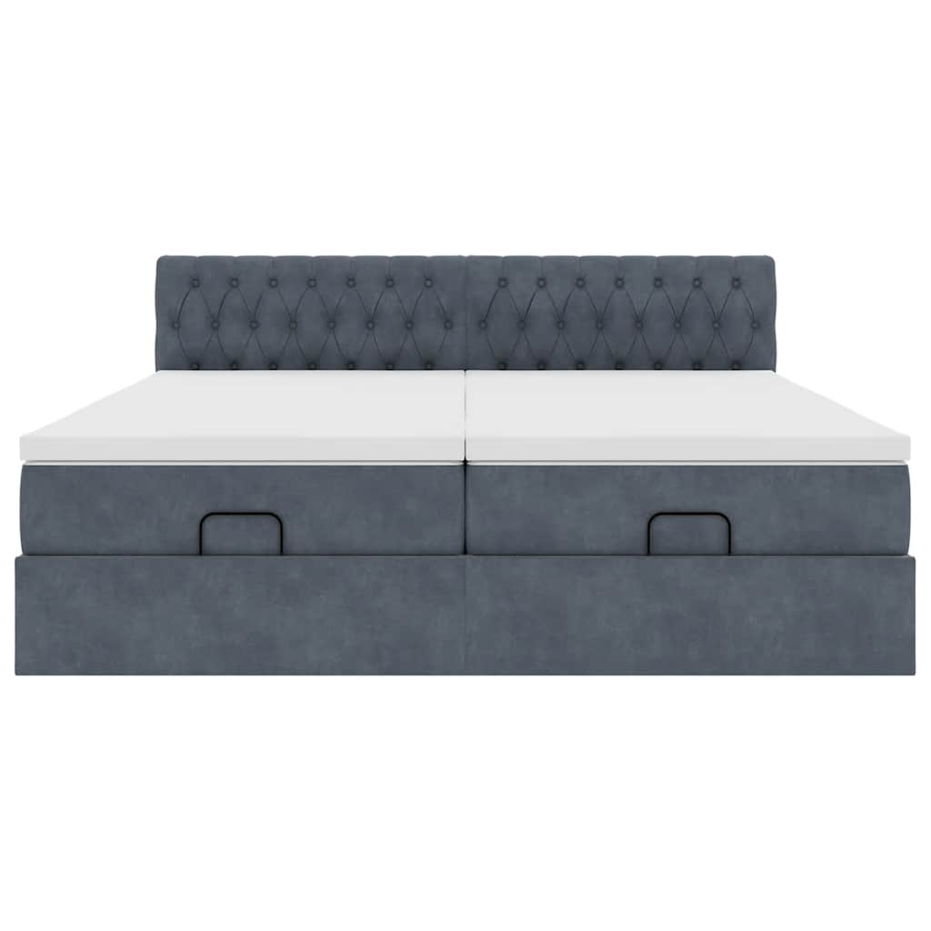 Cadre de lit ottoman avec matelas gris foncé 160x200cm velours