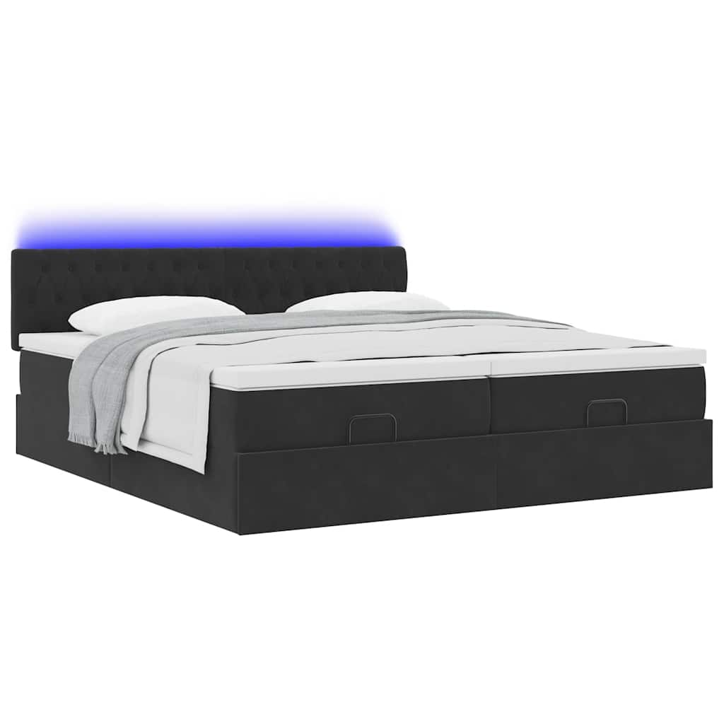 Cadre de lit ottoman avec matelas noir 160x200 cm velours