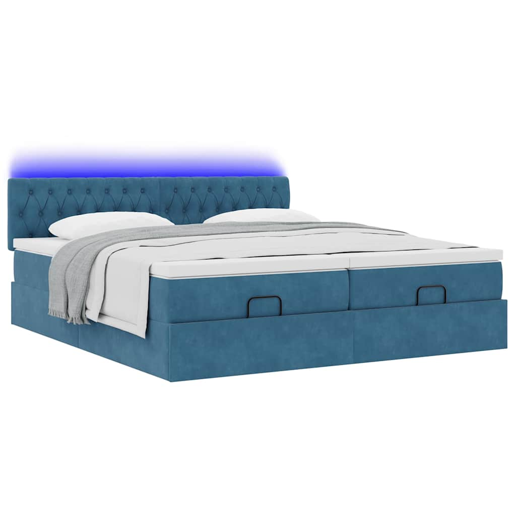 Cadre de lit ottoman avec matelas bleu foncé 160x200 cm velours